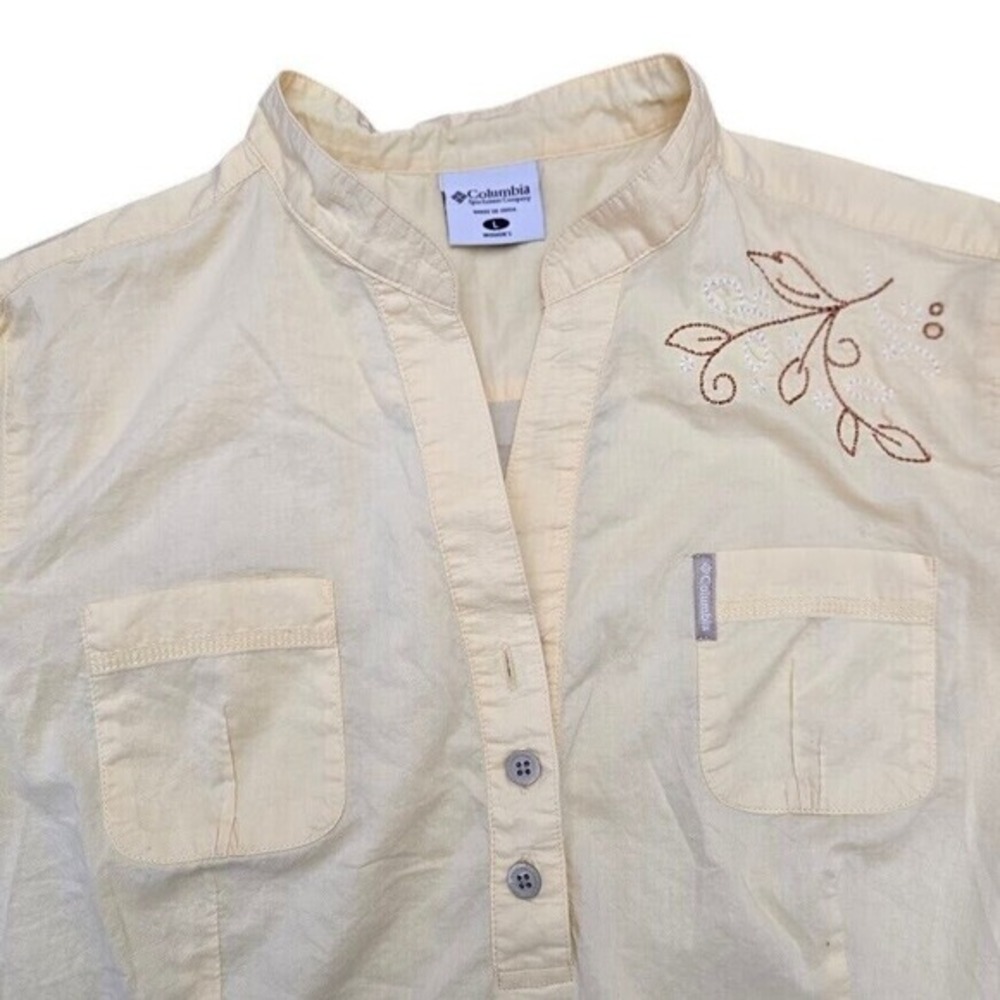 Columbia Embroidered Tunic Top Drawstring‎ Sleeve Collared Shirt L